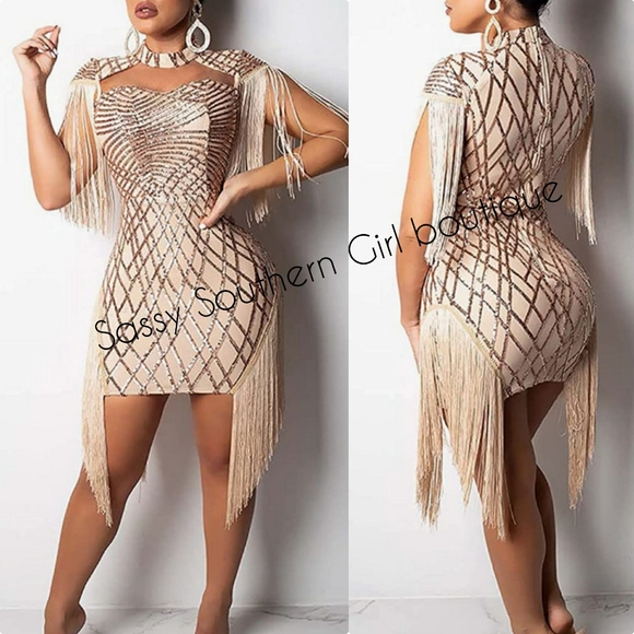 🆕⭐ Champagne Rose Gold sequin fringe mini dress - Picture 6 of 12